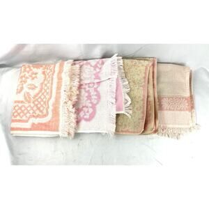 VTG Lot 4 Retro Floral Pink Hand Towels Canon 60s 70s Fringe Reversible
